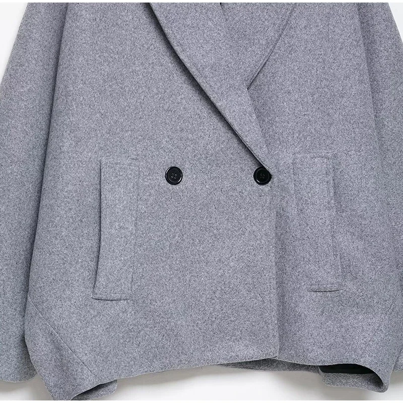 Elegante Revers Tweed Mantel Frauen Vintage Chic Lose Einreiher Grau Mäntel Weibliche 2025, Winter Klassische Straße Mäntel – Detail 5