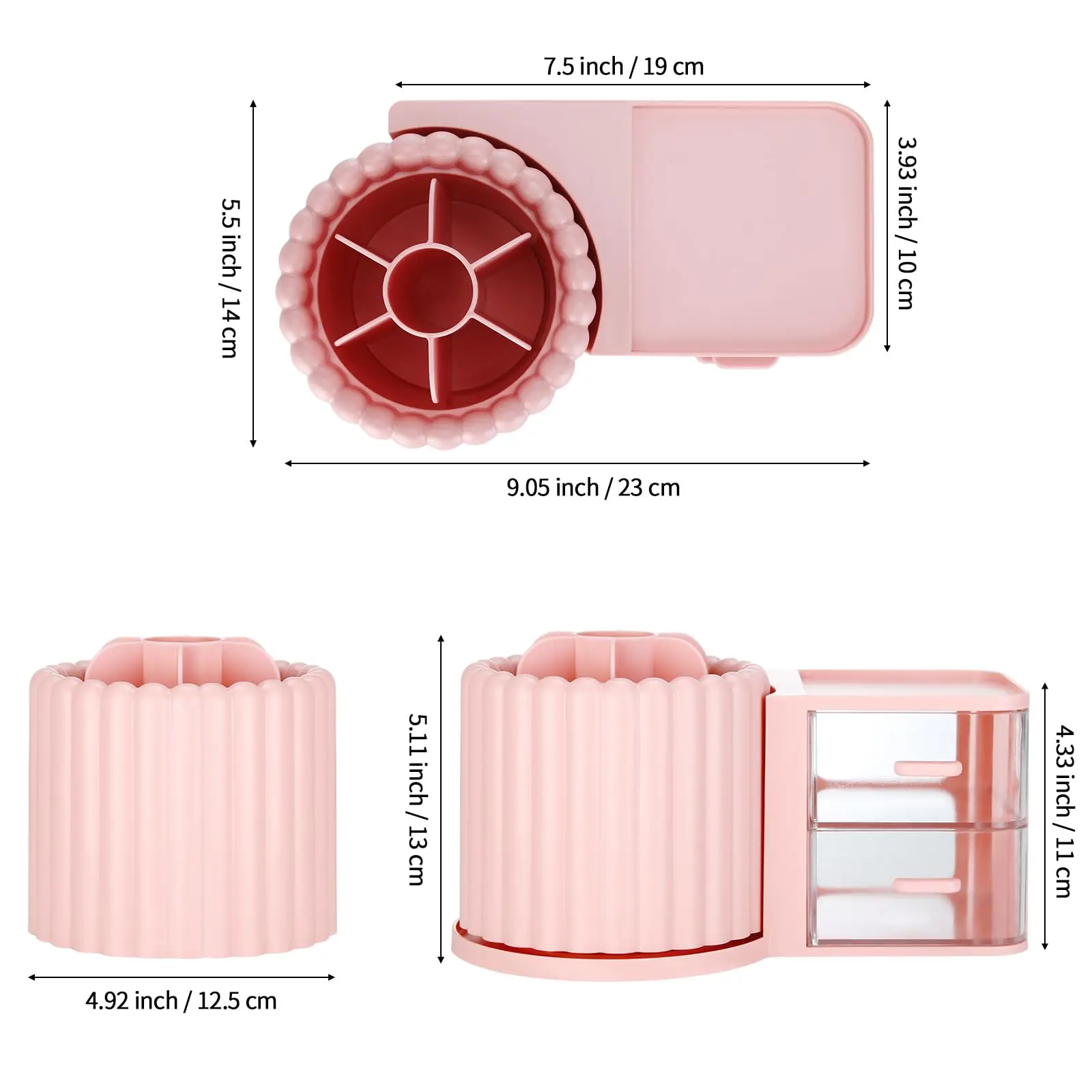 Rotating Office Desk Organizers and Accessories with 2 Drawer, Pencil Holder for Desk, Office Home Art Supplies 2