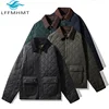 4702 Fashion Brand Warm Coat for Men Corduroy Quited Multi Pockets Zip Up Long Sleeve Plaided Jacket Retro Cotton Padded Parker 1