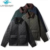 4702 Fashion Brand Warm Coat for Men Corduroy Quited Multi Pockets Zip Up Long Sleeve Plaided Jacket Retro Cotton Padded Parker 1