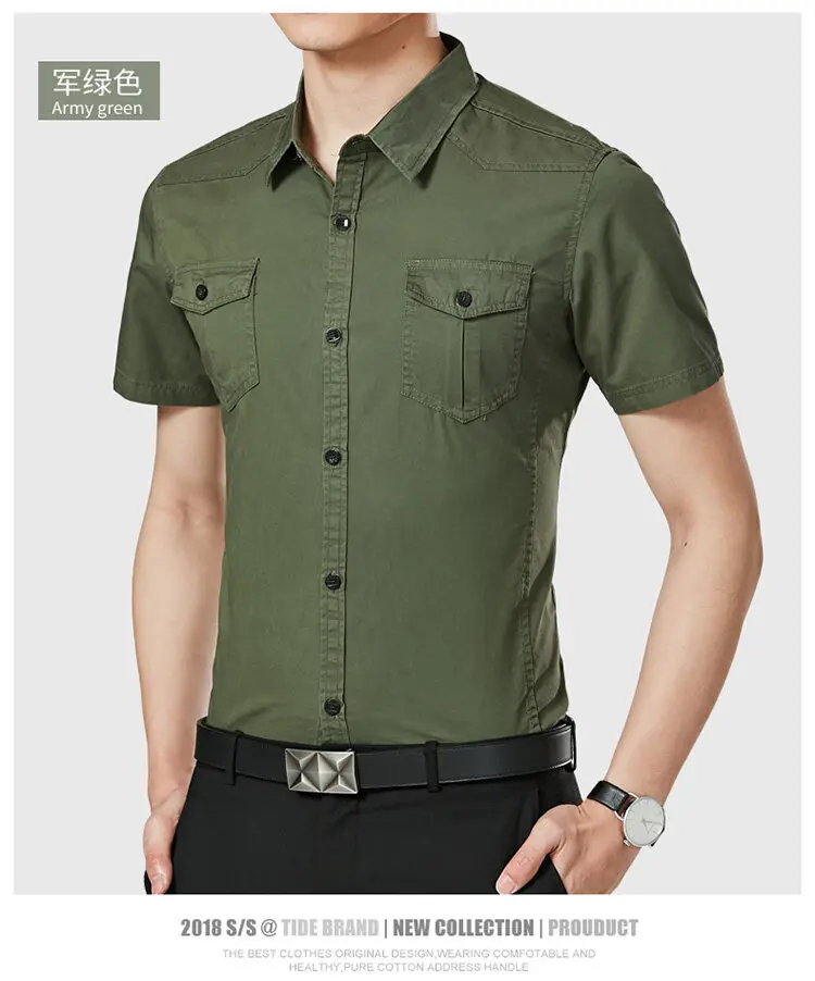 button up short sleeve shirts & tops 5XL Mens Casual Slim Shirts Summer New Men's Cotton Military Short Sleeved Shirt Military Men's Short Sleeved Shirt 2022 Summer mens short sleeve button up shirts