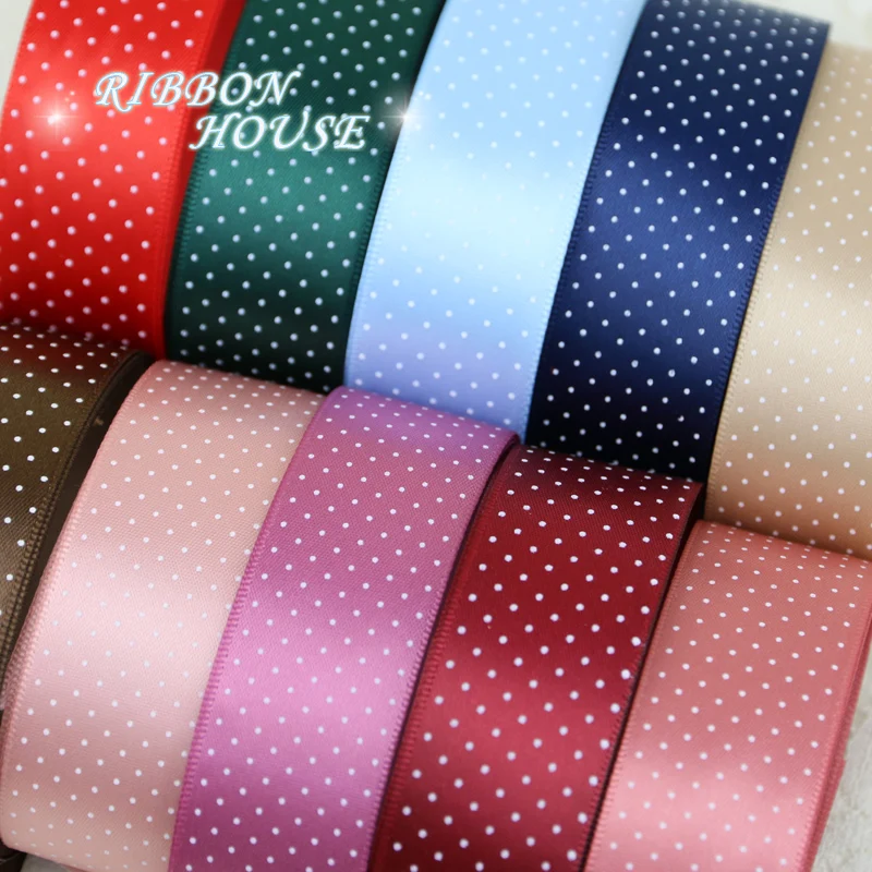 25 yards/lot Small Dots Printed Satin ribbon lovely series ribbons satin ribbons ribbon decoration ribbon supplies wrapping ribbon