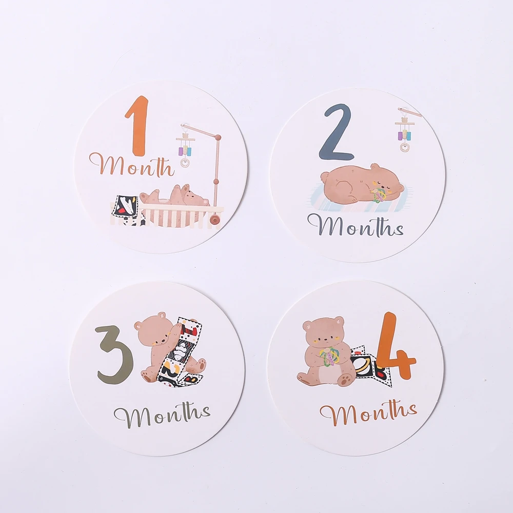 12pc Baby Laufleistung Stück Baby Foto Fotografie Zubehör Neugeborenen Geburtstag Geschenke Souvenir Niedlichen Bären Druck Wachstum Gedenken – Detail 7