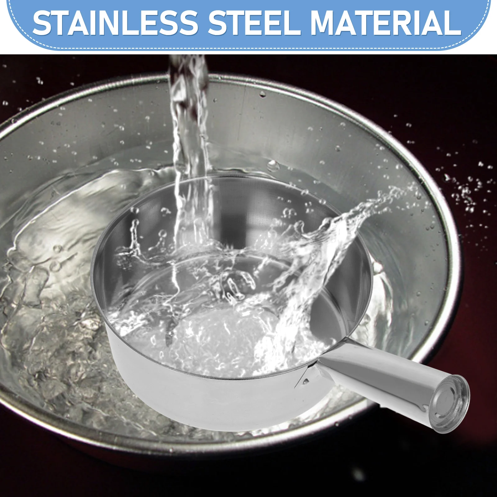 Large Capacity Thickened Stainless Steel Water Ladle Long Handle Scoop Kitchen Tool Water Scoop Replacement Dining Bar Soup