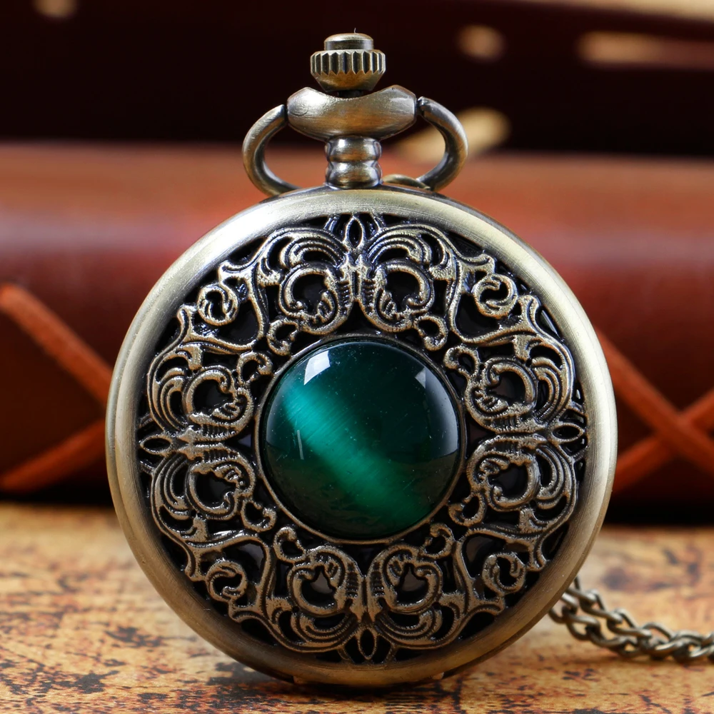 

Bronze Imitation Jade Stone Pendants Decorated Pocket Watch Necklace Emerald Decoration presents Chian Watches For Men Women