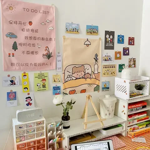 

Cute Girl Bear Cartoon Anime Tapestry Wall Hanging Cloth Dormitory Kawaii Room Decor Bedroom Decor