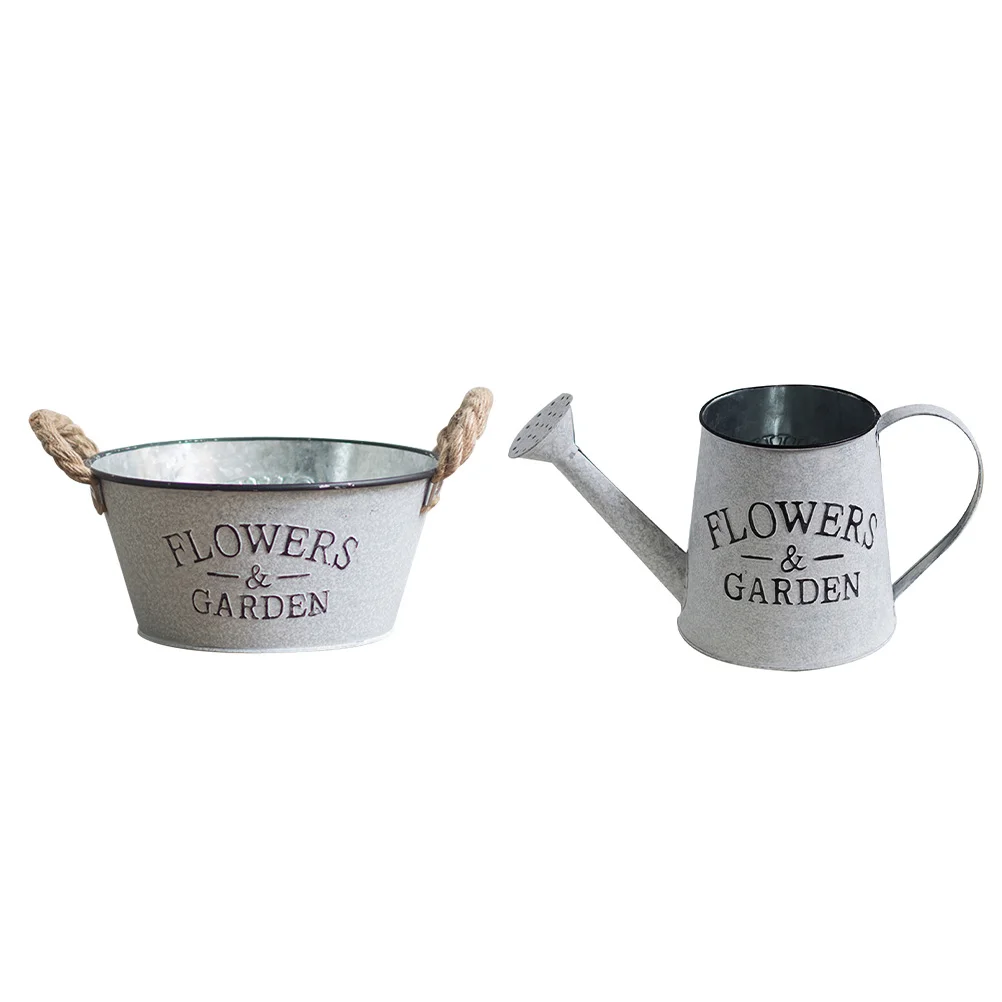 

2pcs Vintage Metal Flower Bucket Watering Can Shaped Pot Farmhouse Flower Vases Pots Fresh and Dried Floral Arrangements For