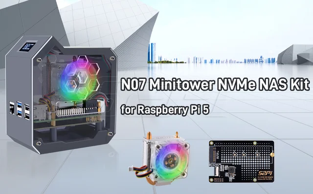 Kit NAS Mini Tower Per Raspberry Pi 5 - Con Scheda NVMe, Schermo OLED E Ventola LED - Foto 4