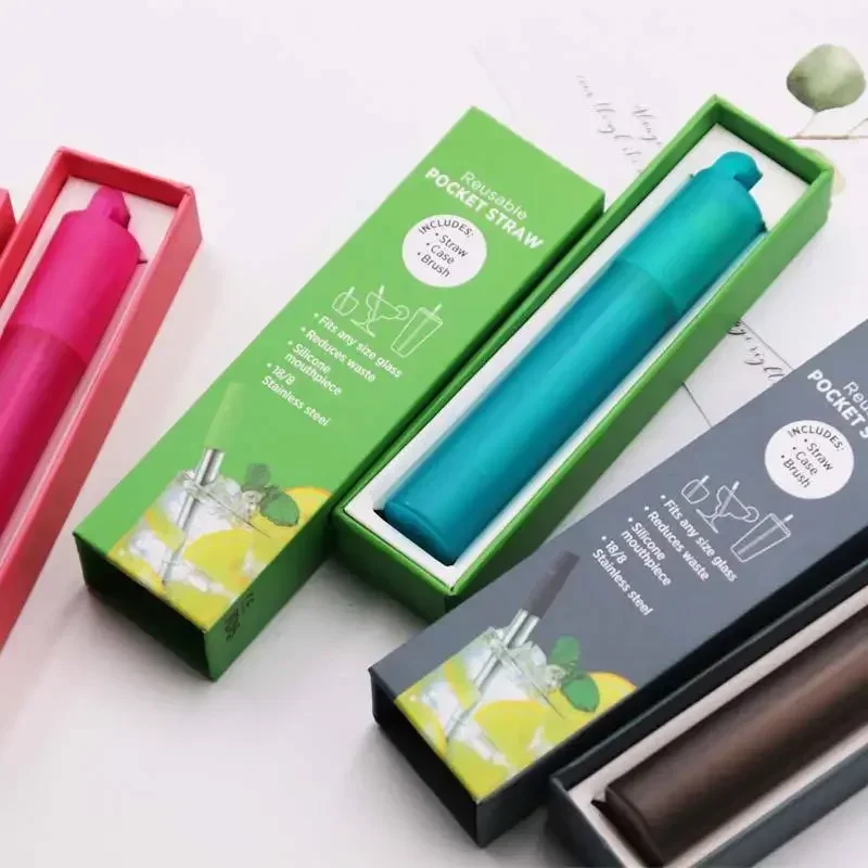 304 Stainless Steel Telescopic Straw Silicone Mouth Reusable Portable For Travel Environmental Friendly Metal Straw