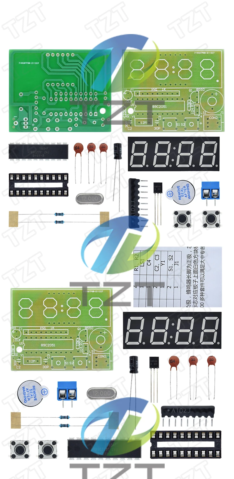 1/3 Stück AT89C2051 Digitale 4-Bit Elektronische Uhr Elektronik-Bausatz DIY-Kit TZT Lernset für Arduino – Detail 3