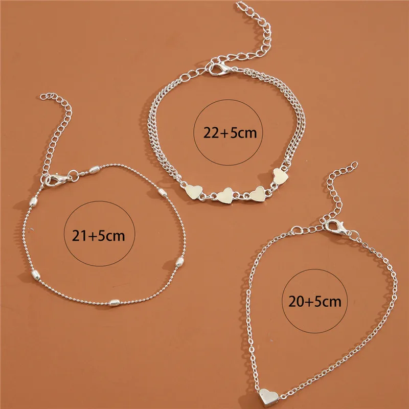 Silver Anklet Bracelet Ankle Chains Beads Anklet Simple Heart Female Anklets Barefoot Crochet Sandals Foot Jewelry Leg Anklets On Foot Ankle Bracelets For Women Leg Chain