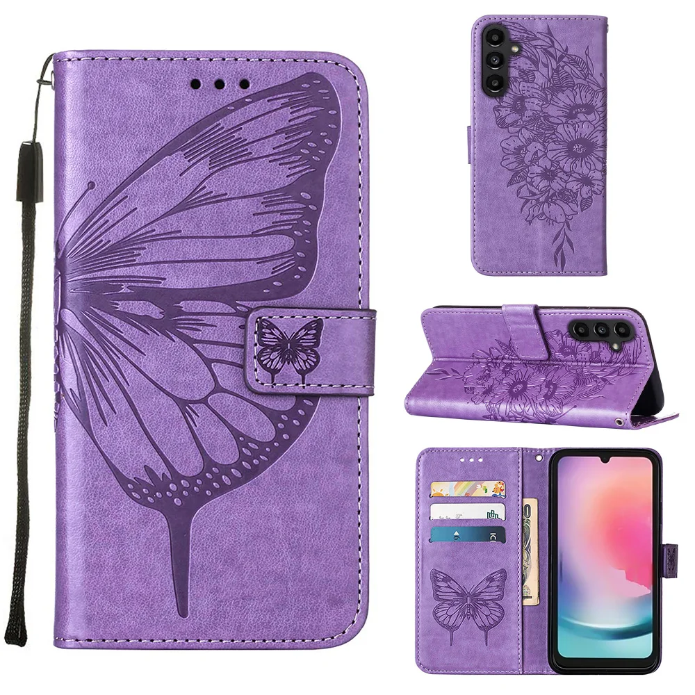 Butterfly Flip Cover - Floral Magnetic Leather Wallet Case