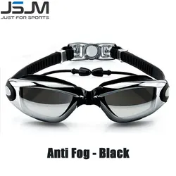 Professional Adult Anti-Fog Swimming Goggles - Waterproof Adjustable Silicone Eyewear (Black)