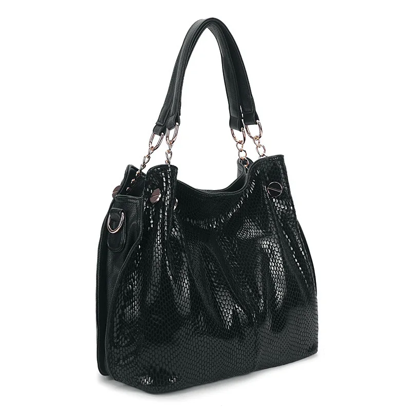 

Women's 100% Cow Genuine Leather Shiny Serpentine Pattern Handbag Fashion Shoulder Bag Large Capacity Shoulder Tote Autumn New