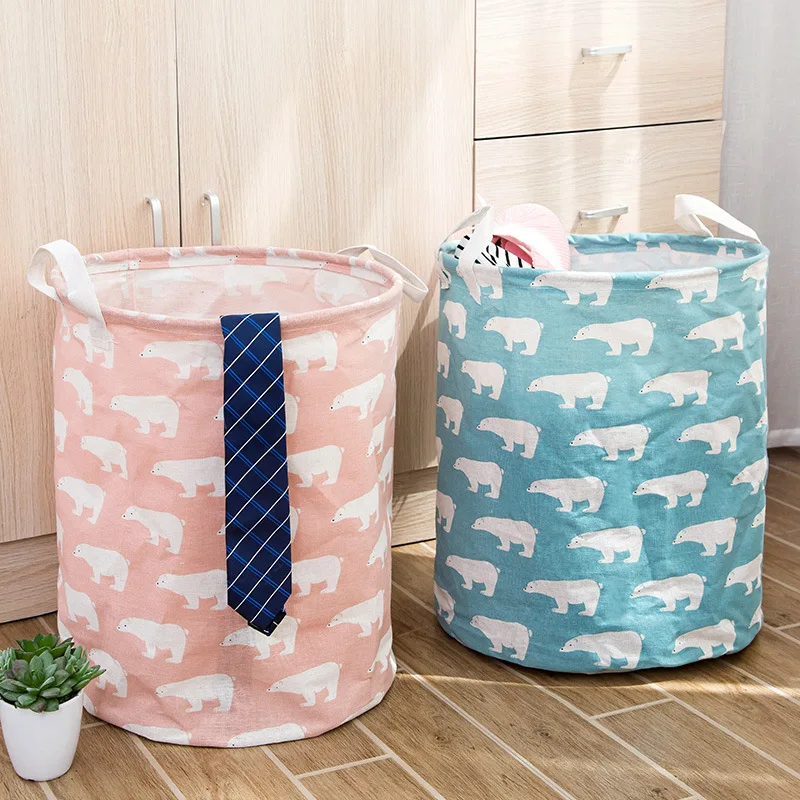 Cotton Linen Dirty Laundry Basket Foldable Round Waterproof Organizer Bucket Clothing Children Toy Large Capacity Storage Home