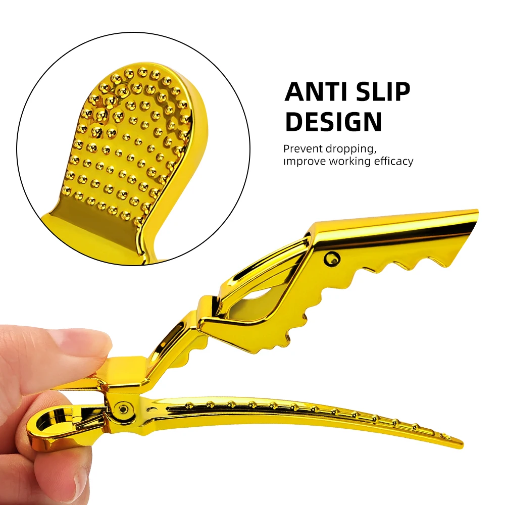 Golden Plastic Hair Clips for Barber Styling Durable Alligator Clamps for Hairdressing Sectioning Salon Tools 6Pcs