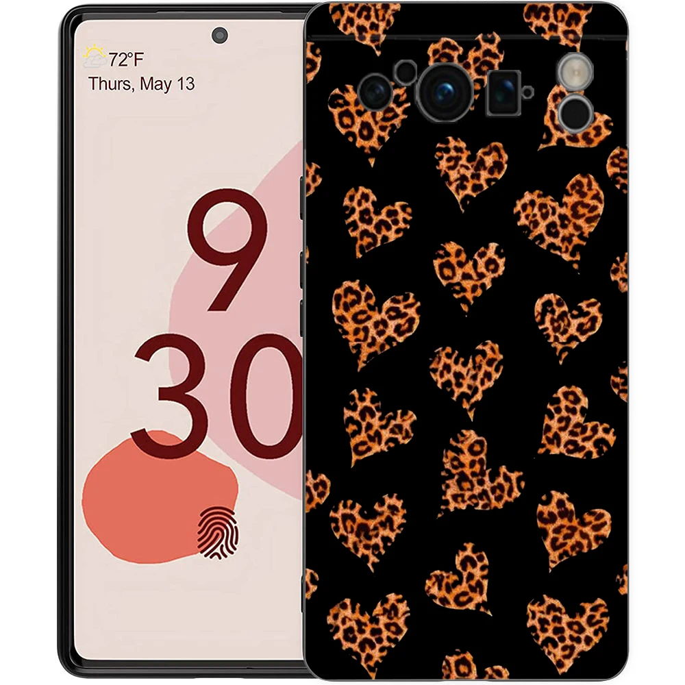 Black Shockproof TPU Phone Case with Fashion Tiger and Leopard Print Design