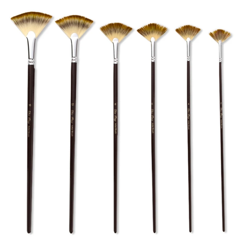 

6pcs/set Nylon Hair Wooden Handle Fan Shape Watercolor Paint Brush Pen DIY Oil Acrylic Painting Art Paint Brushes