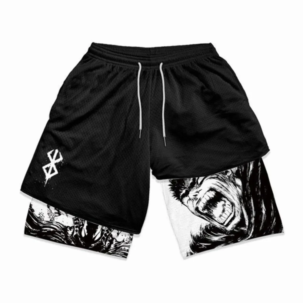 

Y2k шорты с аниме-принтом 2024 Новые повседневные быстросохнущие спортивные тренировочные двухслойные шорты для бега унисекс