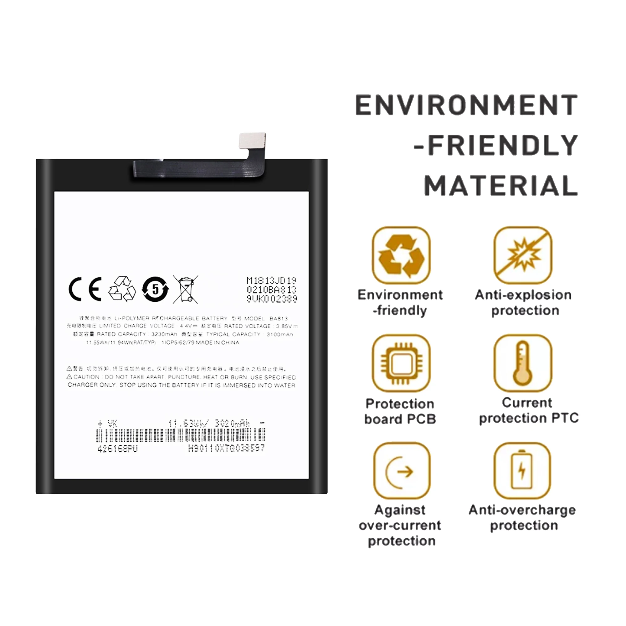 BA813 Battery For Meizu V8 Pro / M8 / M813Q / M813H Repair Part Original Capacity Phone Batteries Bateria
