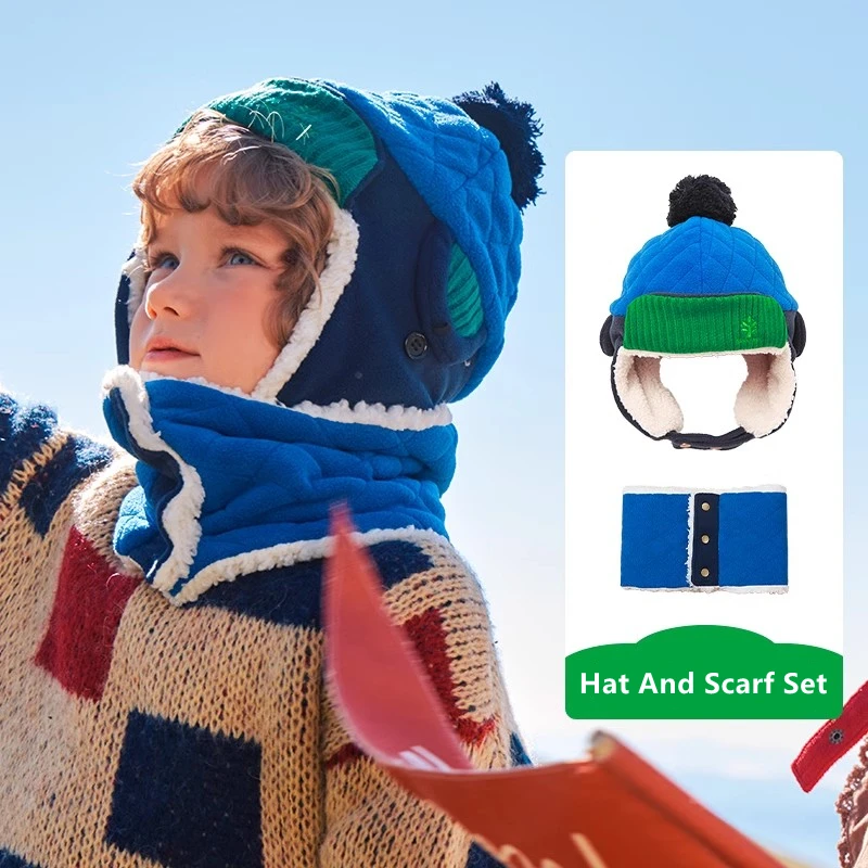 Warm Children Hat Scarf Gloves Set Autumn Winter Kids Ear Protection Warm Cap Boy Girl Soft Windproof Thickened Velvet Hats