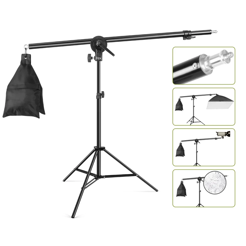 5.2ft Photography Light Stand 2-1in Adjustable Softbox Tripod Stand With 4.5ft Boom Arm And Weight Bag For Photo Studio Light