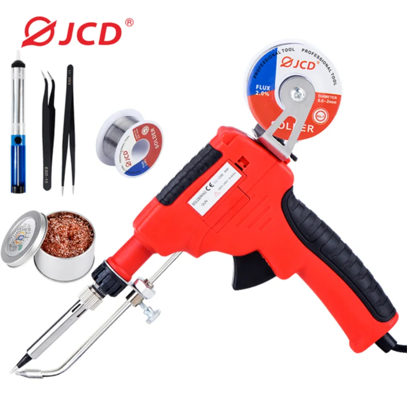 JCD 80W Electric Soldering Iron 110V/220V Hand-Held Internal Heating Automatically Send Tin Gun With 50G Tin Welding Repair Tool 110v 220v hand held internal 60w heating soldering iron automatically send tin gun soldering welding repair tool us eu plug