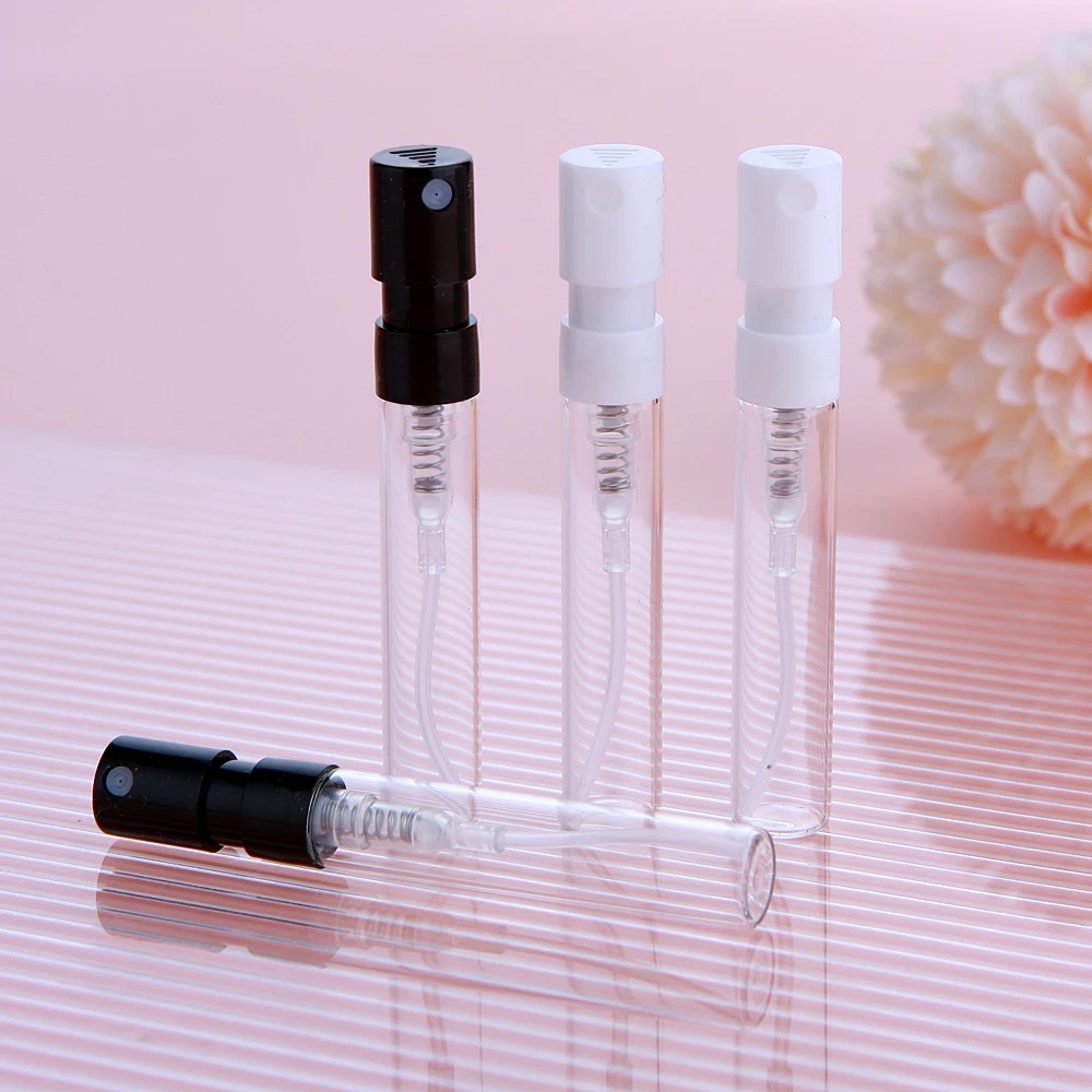 100 개/몫 2ml 총검 유리 병 리필 형 향수병 미니 향수 샘플 테스터 병 인쇄 로고 추가 지불