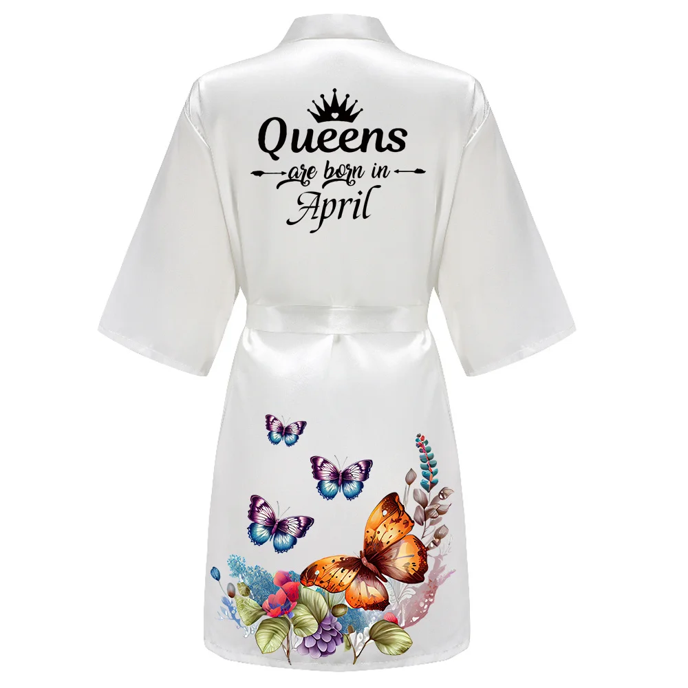 Birthday Robe With White Black Letters Gift Bathrobe Kimono Satin Robes Birthday PartyBK17U52