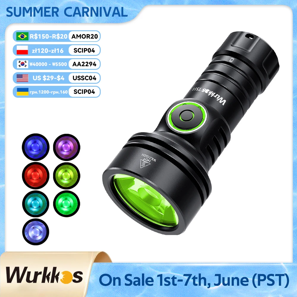 Wurkkos TS11 18350 EDC mini RGB pomocných baterka sytý 2000LM USB-C dobíjecí SFT40 pochodeň IP68 práce lehký anduril 2.0