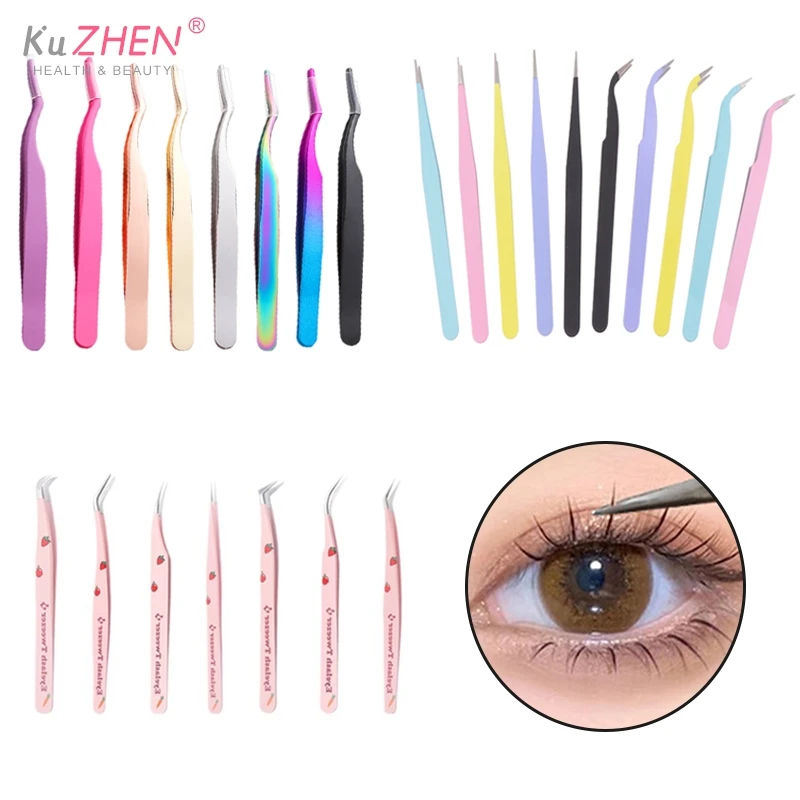 

26Tyles Eyelash Tweezers Extension Pink Stainless Steel Superhard Tweezers With Fiber Tips High Precision Anti-Static Tweezers