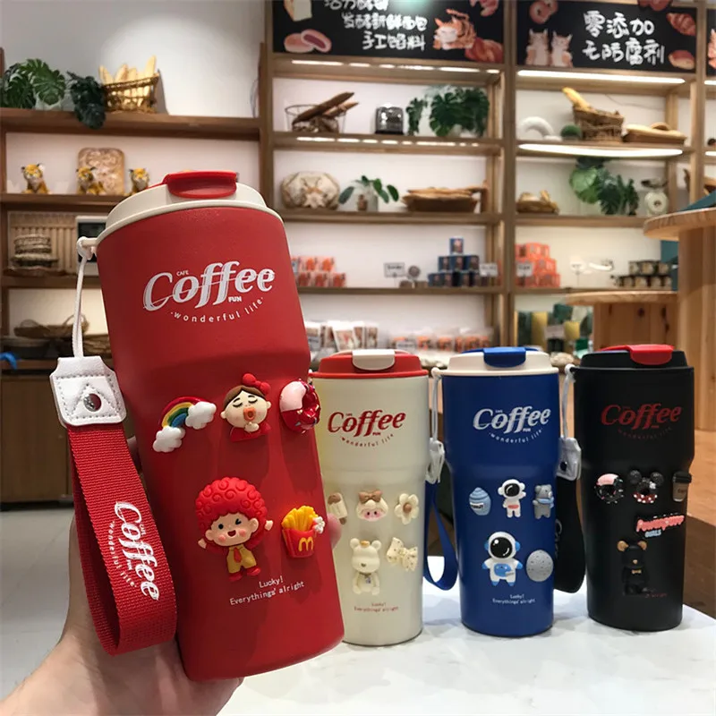 

Cute Net Red, High Color Value, Large Capacity Stainless Steel Coffee Insulation Cup, Male And Female Students Portable Accompan