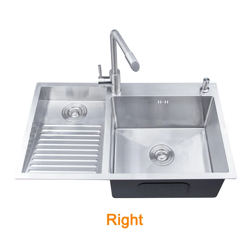 304 Stainless Steel Manual Kitchen Sink Single Bowl 80x48cm Above Counter / Undermount with Washboard & Dispenser