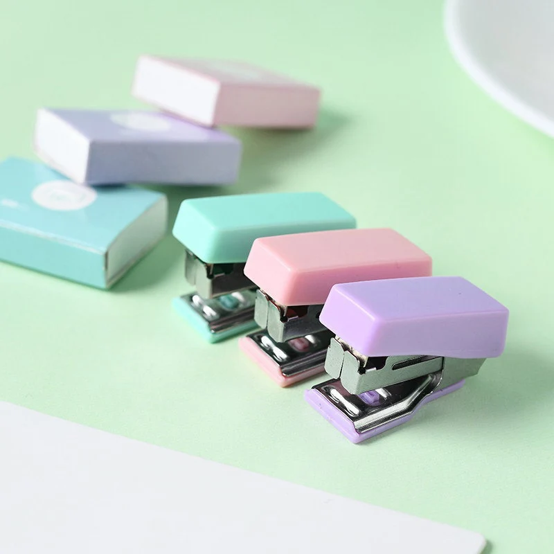 Push Stapler Mini Stapler Set Hand Stapler Cute Morandi Stapler with 500pcs 10# Staples