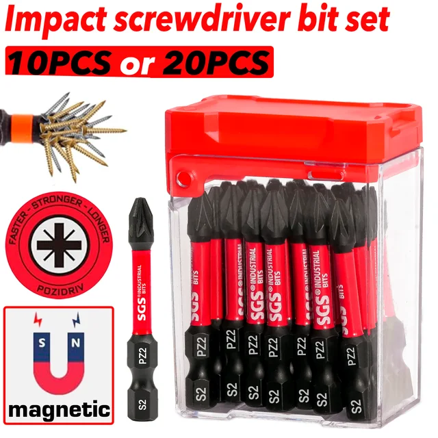 Jeu de 10/20 embouts de tournevis Pz2 magnétiques résistants aux chocs, en acier S2 de 50 mm, pointe antidérapante haute dureté, outils spéciaux pour la rénovation/décoration de la maison 1