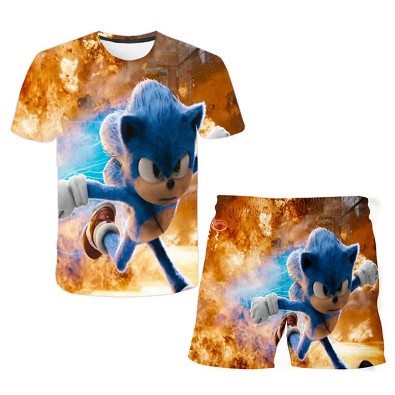 baby pajamas for a girl children sonic 2 3D Print T shirt Sets Boys Girls super sonic Suit 4-14Years Baby cartoon clothes kids clothing Summer harajuku baby suit boy