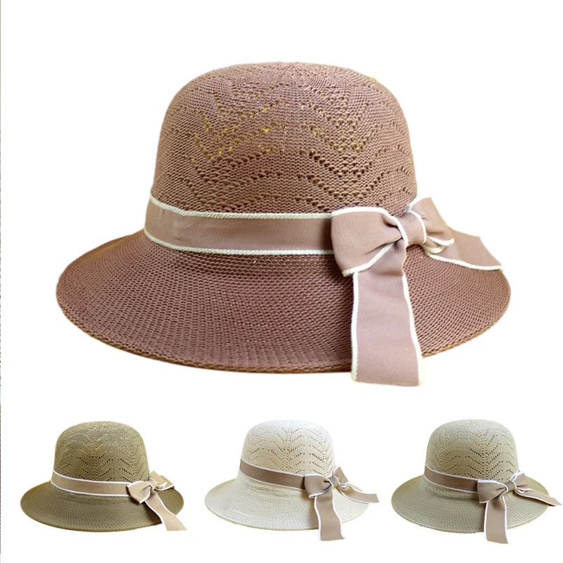 Women Sun Hats Wide Brim Straw Hat Ladies Panama Caps Bowknot