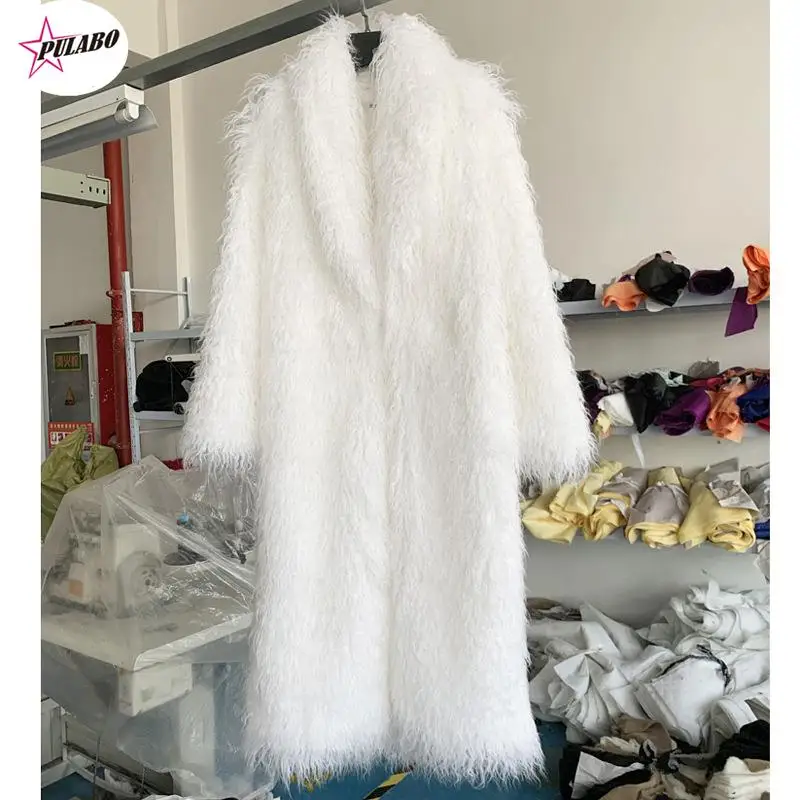 

Overcoat Thickened Faux Fur Coat Winter Clothing Imitated Fur Sheep Fur Ultra-Long Green Fruit Collar over the Knee Furry Coat