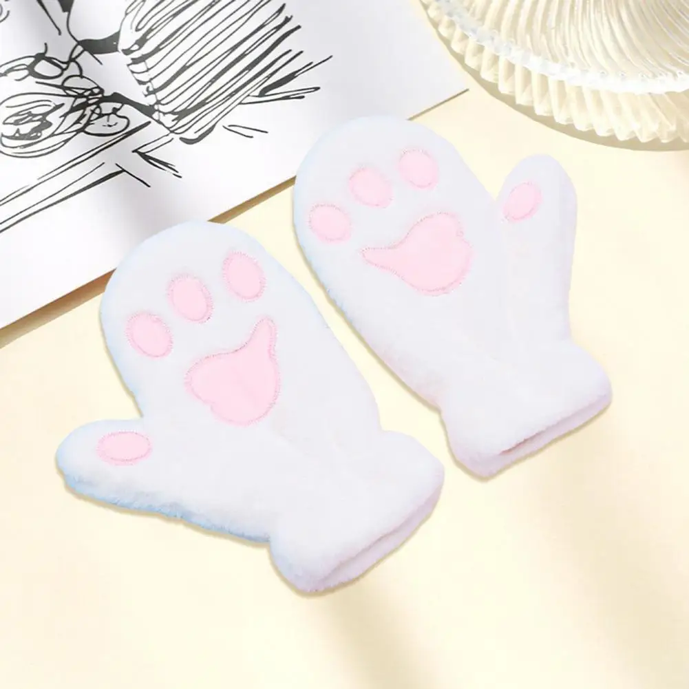 Novelty Gloves Warm Cozy Cartoon Cat Paw Mittens for Women Thick Plush Winter Gloves with Anti-slip Grip for Skiing Cycling Cozy
