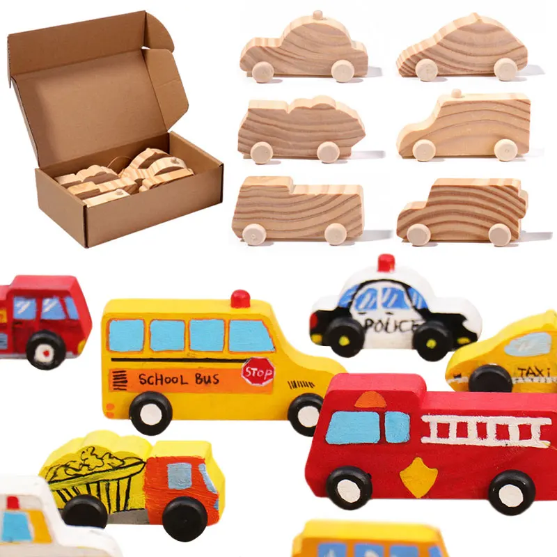 Children 3D Log Color Car Wooden Toys Montessori Educational Diy Painting Graffiti Learning Set Parish Drawing Toys For Children
