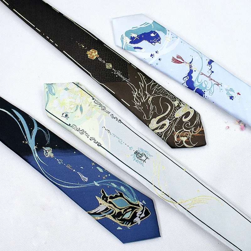 Genshin Impact Xiao Zhongli Wanderer Scaramouche Cosplay Original JK Tie Necktie Accessories Christmas Party Props Unisex anime necktie accessories