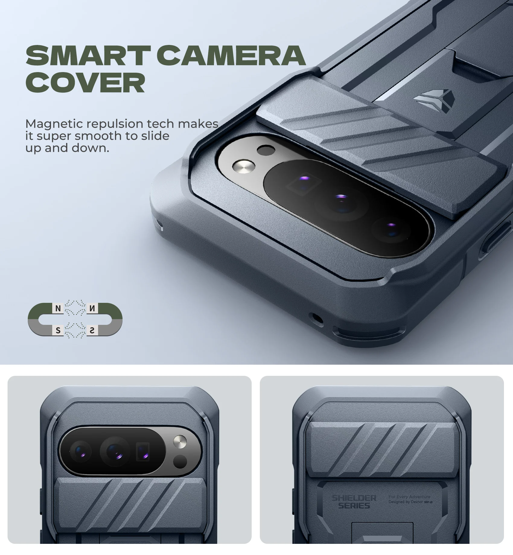 Slide Camera Cover Case with Built-in Screen Protector, Kickstand, and Rugged Shockproof Bumper