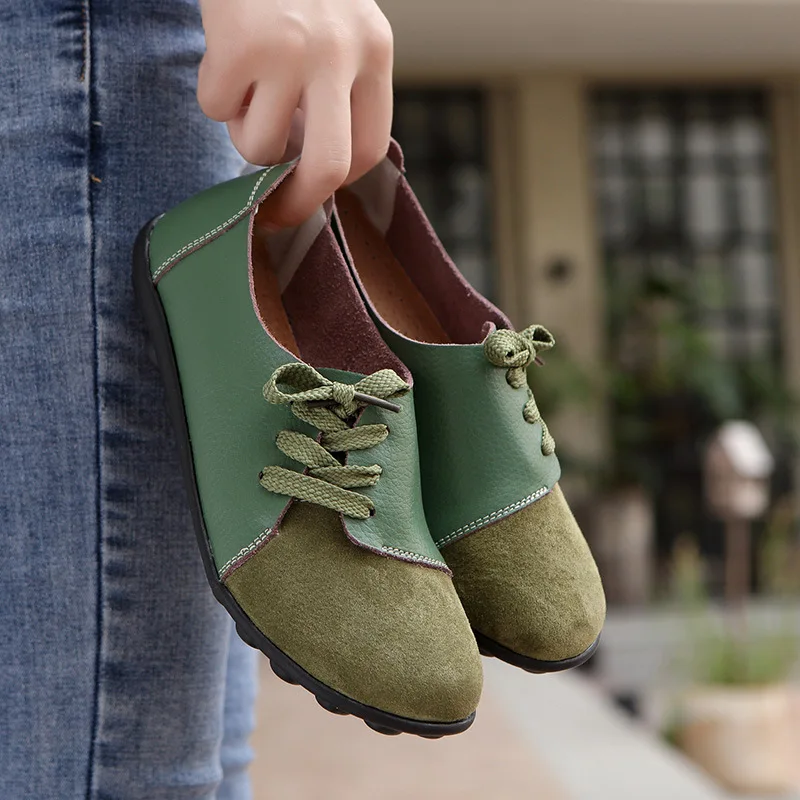Woman's Flats Shoes woman Soft Genuine Leather Big Size Boat Shoes for Women 3
