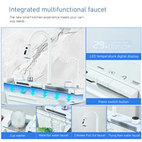 White Nano Stainless Steel Kitchen Sink Double Waterfall Integrated Digital Display Faucet Set Soap dispenser Cup Washer Crane 2