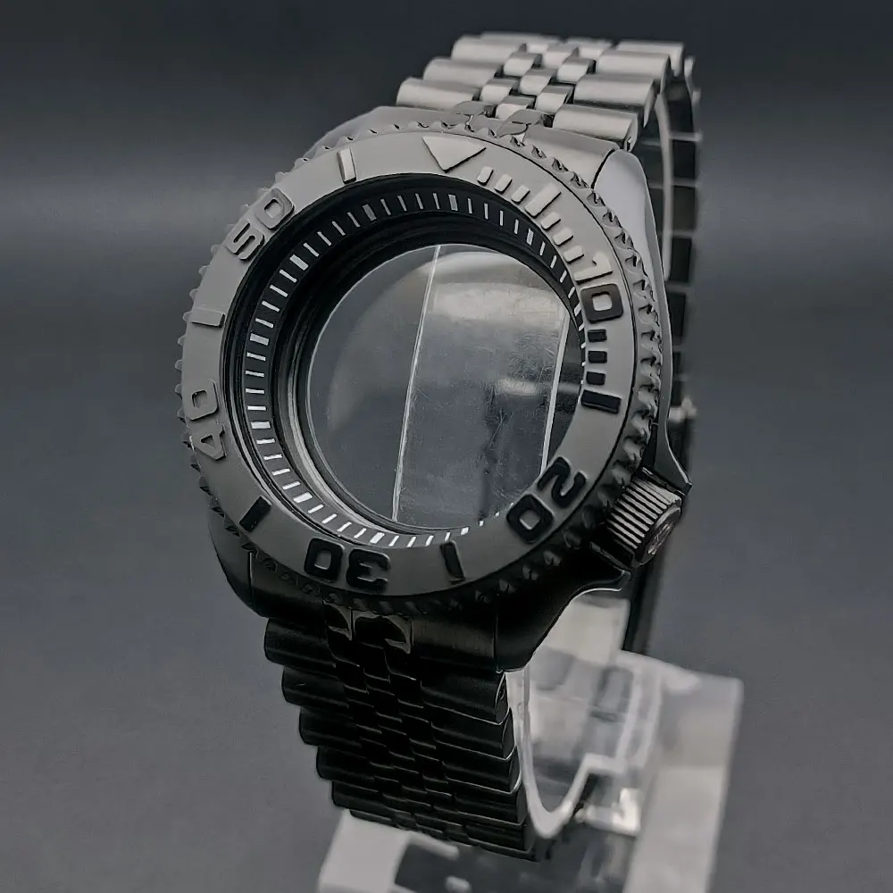 High-Quality 42mm Men's Steel Black Watch Case with Sapphire Glass and 22mm Band