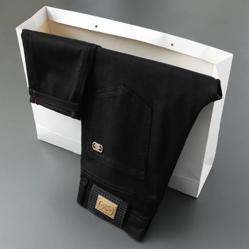 Three-proof fabric anti-fading affordable luxury fashion jeans men's solid color high-end simple all-match casual slim-fit pants