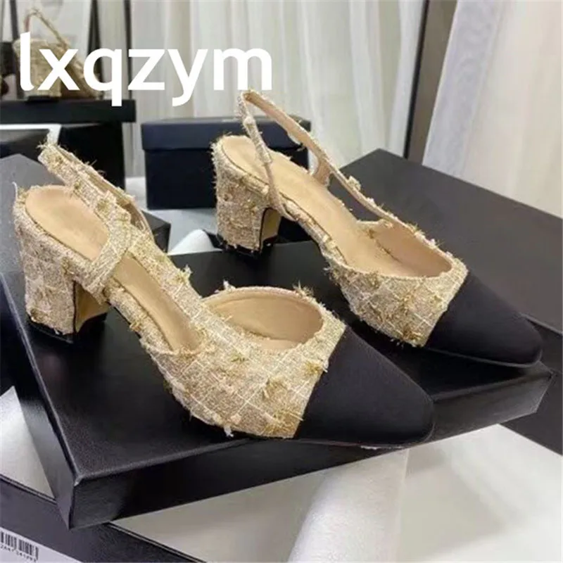 Туфли-лодочки женские на каблуке классические дизайнерские твидовые с ремешком