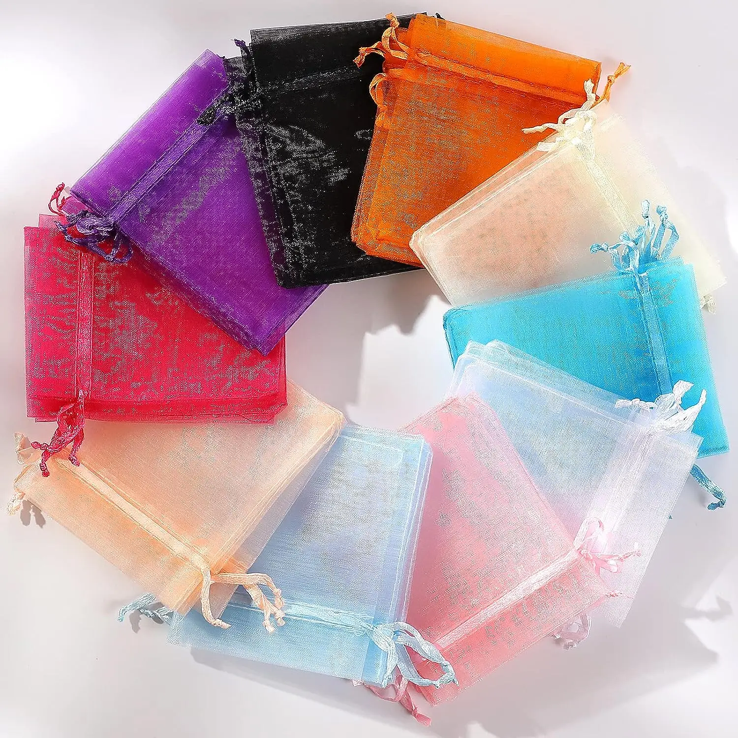 100 Stück Organzabeutel in verschiedenen Farben, Netz-Organza-Schmuckbeutel, kleine Beutel mit Kordelzug, für Weihnachten, Süßigkeiten, Hochzeit, Geburtstag – Detail 2