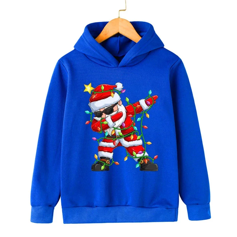 

Santa Claus Hoodies Boys Girls Christmas Present Spring Autumn Printed Children's Clothing Casual Sweatshirr Black Red Top Coat