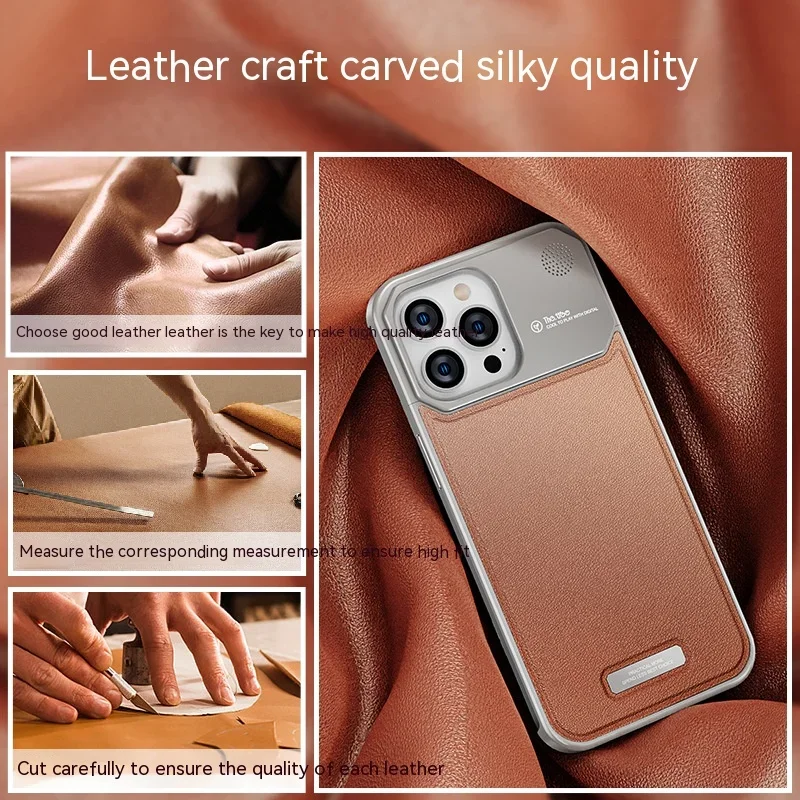 For iPhone 15 13 14 Pro Max Case Metal Leather Frameless Aromatherapy Magsafe Magnetic Aluminum Alloy Hard Shockproof Cover